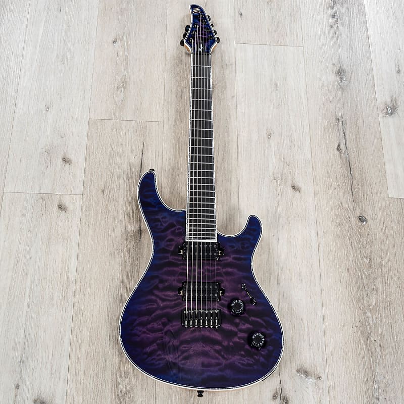 Mayones Regius 7 7-String Guitar, 4A Quilted Maple Top, Transparent Dirty  Purple Blue Burst Gloss