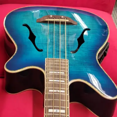 Galveston  W-100 Acoustic Electric Bass 1999 Trans Blue Flame Top image 11