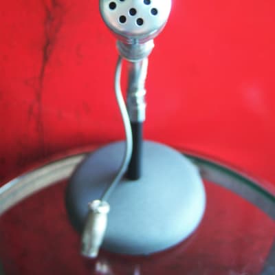 Vintage 1940's Turner 80X crystal microphone Satin Chrome w cable, gooseneck and Atlas stand # 4 image 4