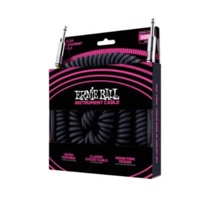 Ernie Ball Black Instrument Cable Ultraflex 30' Coiled Straight/Straight 6044 image 6