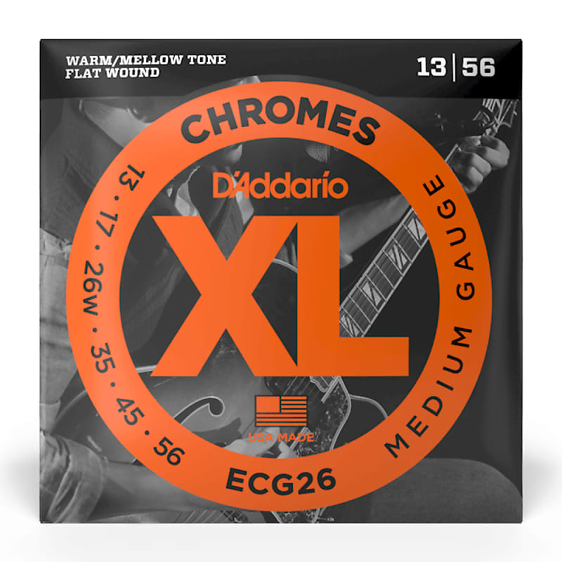 D'Addario ECG26 XL Chromes Flatwound Electric Guitar Strings, Medium Gauge Standard image 1