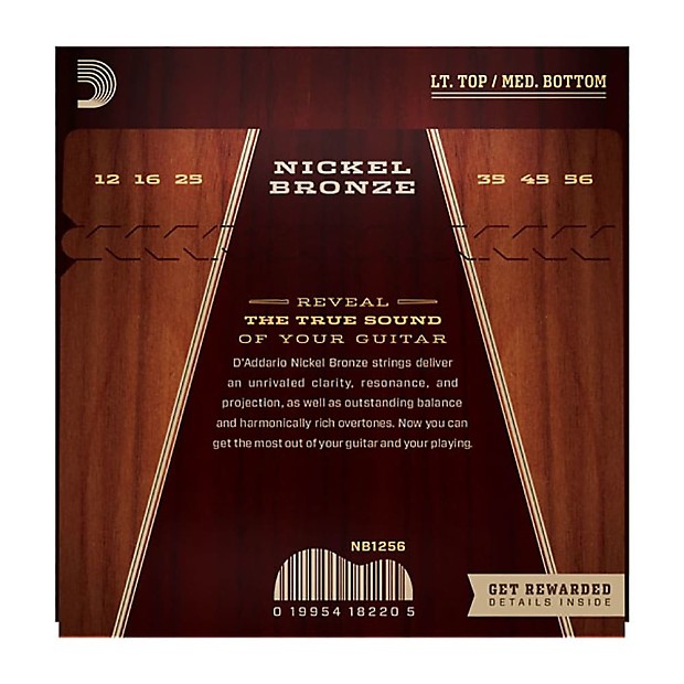 D'Addario NB1256 Nickel Bronze Acoustic Guitar Strings, Light Top / Medium Bottom Gauge image 3