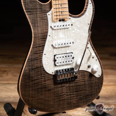 ESP Japan Original Snapper CTM Flamed Top Maple Neck Guitar – See Thru Black image 3