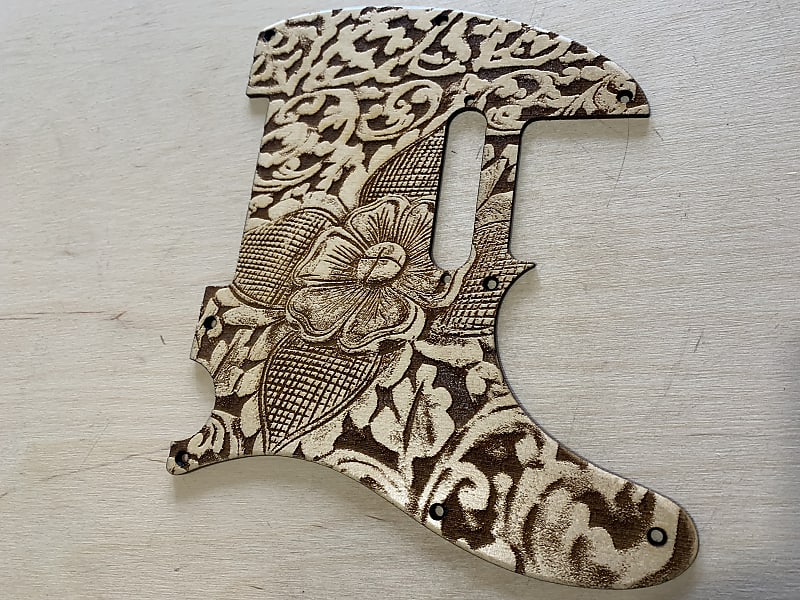 US made satin lacquer antique floral pattern laser engraved wood pickguard for telecaster image 1
