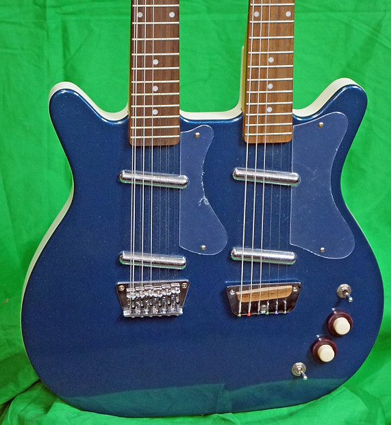 Danelectro double neck 6/12 string Metallic Blue Incl deluxe Fitted Hard  Case