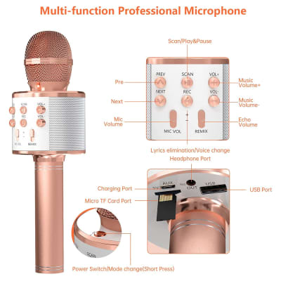 Rose Gold Microphone For Karaoke Machine