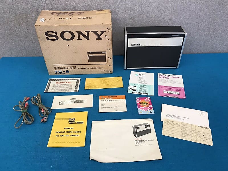 Sony TC-8 / 8-Track Tape Player Recorder w/ Lot of 8 Tracks & Box - For Repair image 1