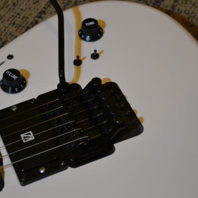 Mark Lacey solid body prototype boutique electric guitar.  24 fret, Floyd Rose, pearl white, very rare, excellent. image 4