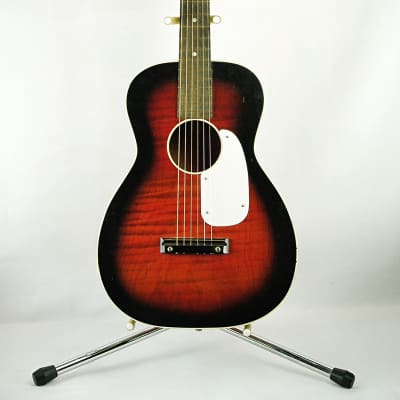 1960s Harmony Stella Sunburst Red and Black Satin Finish Parlor Size Acoustic Guitar H933 Reburst with Fender Head Stock image 1