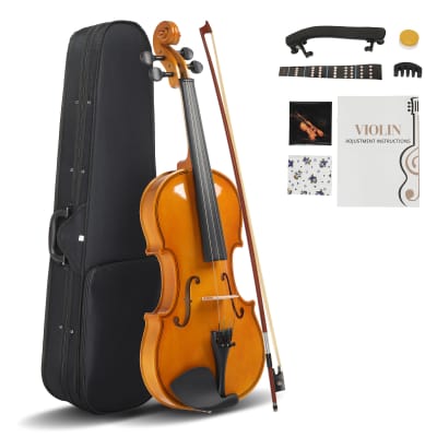 Full Size 4/4 Violin Set for Adults Beginners Students with Hard Case, Violin Bow, Shoulder Rest, Rosin, Extra Strings 2020s - Natural image 1