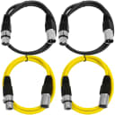 4 Pack of XLR Patch Cables 2 Foot Extension Cords Jumper - Black and Yellow