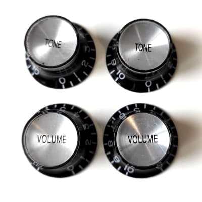 4x Black Knobs Style Gibson SG TopHat V+T Silver Reflector inchSize 24 splines/teeth