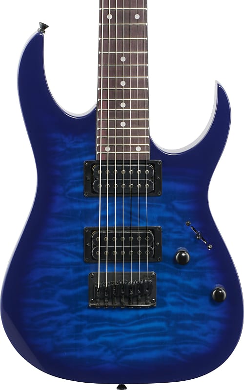 Ibanez GRG7221QA RG Gio 7-String Electric Guitar, Transparent Blue Burst image 1