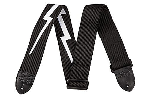 Genuine Fender 2" Nylon Adjustable Black Guitar Strap w/ Logo, Lightning Bolt image 1