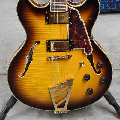 D'Angelico Excel EX DCTP (Discontinued) 2018 Sunburst Flame Top and Back image 2