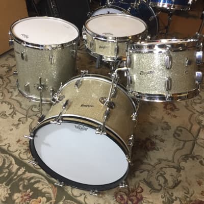 Vintage 1960s Rogers Holiday 4-Piece Drum Set w/ Bread & Butter Lugs in Silver Sparkle image 4