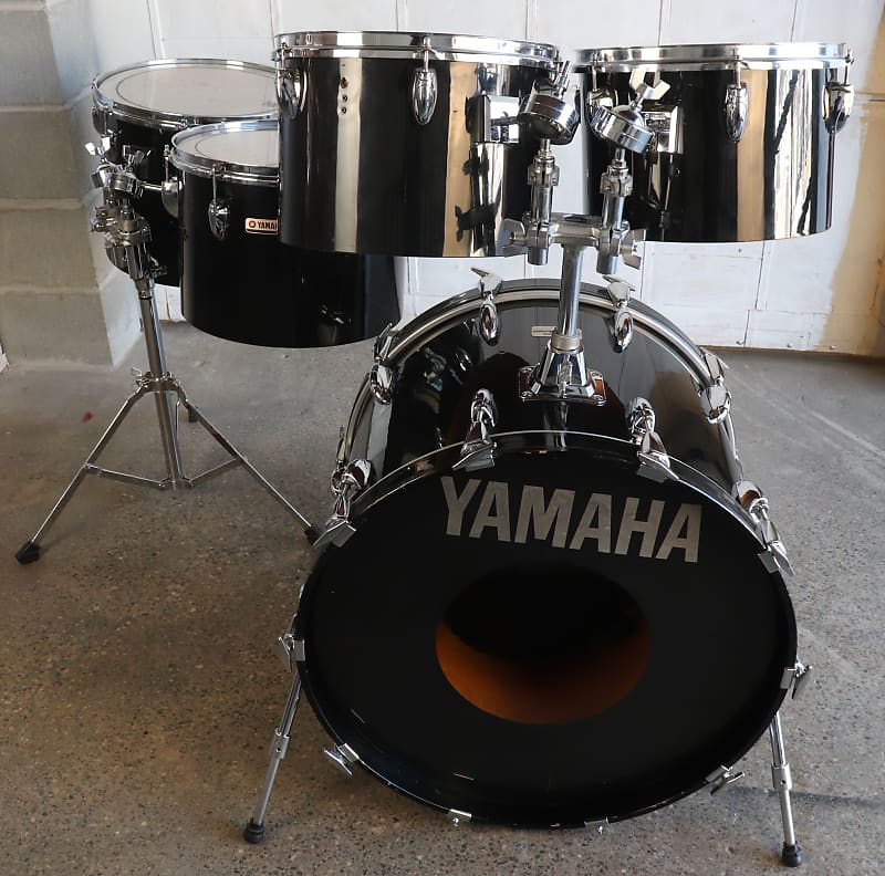 Yamaha 5pc Tour Concert Tom Drum Kit Set Black 22/15/14/13/12" Vintage 1980's MIJ image 1