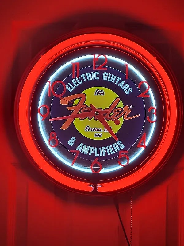 Fender Musical Instruments Double Neon Red/White Wall Clock Reverb