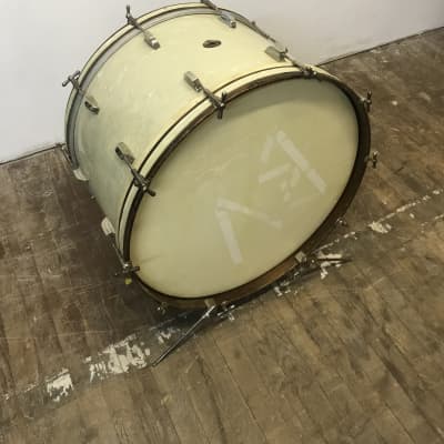 Leedy and Ludwig  24 x 14 Bass Drum with Spurs  1950s  White Marine Pearl image 1