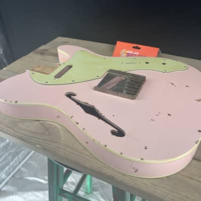 Real Life Relics Nitro 69 Thinline Tele® Telecaster® Body Double Bound Aged Shell Pink image 4