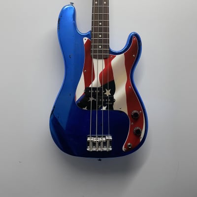 Mirror Blue Partscaster Precision Bass. New All-Parts FENDER-licensed JAZZ Bass neck. Featherweight! image 1