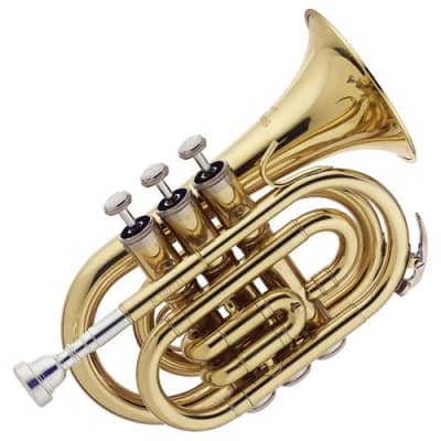 Stagg WS-TR248S Key of Bb, ML-Bore, Brass Body Pocket Trumpet - Black w/  Case