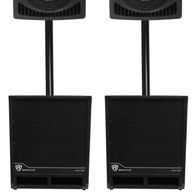 (2) Rockville RPG12 12" Powered 1600w DJ PA Speakers+(2) 15" Powered Subwoofers image 1