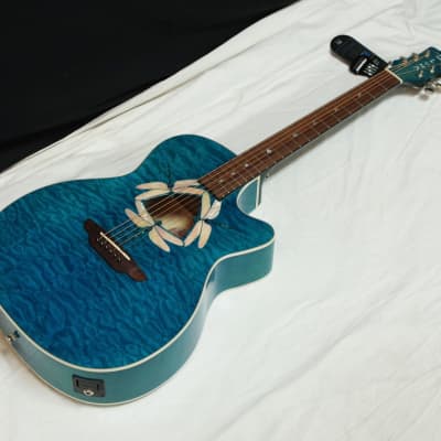 LUNA Fauna Dragonfly Quilt Maple acoustic electric GUITAR new Trans Teal Blue image 1