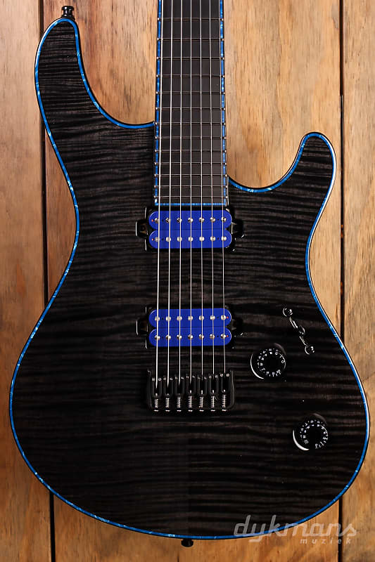 Mayones Regius 7 Trans Black Gloss, Blue binding/PU | Reverb UK