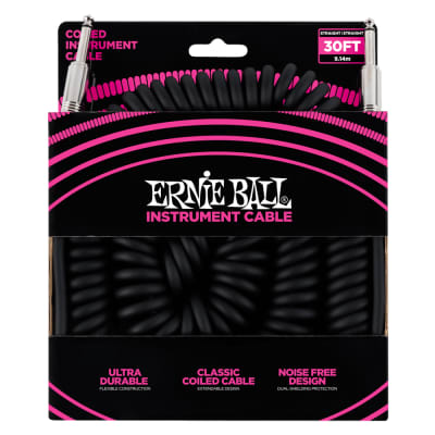 Ernie Ball 30' Coiled Straight-Straight Instrument Cable - Black (P06044) image 1