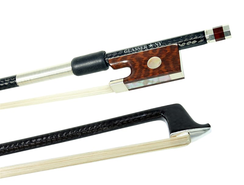 Glasser Violin Bow Braided Carbon Fiber Round, Fully Lined Snakewood Frog,  4/4 size image 1