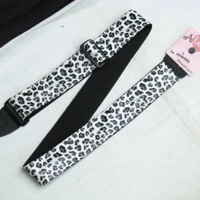 ALEXIS Snow Leopard print GUITAR strap NEW nylon White and Black fur pattern image 1