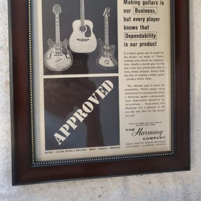 1965 Harmony Guitars Promotional Ad Framed Silhouette, H-74, Sovereign Flattop Original for sale