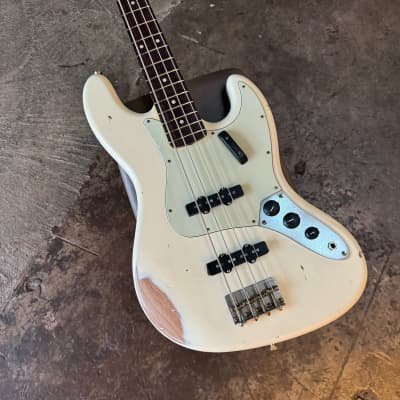 Nash JB-63 Jazz Bass, Olympic White with Medium Aging for sale