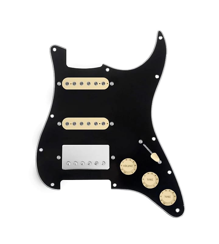 920D Custom HSS Loaded Pickguard For Strat With A Nickel Cool Kids Humbucker, Aged White Texas Grit Pickups, Black Knobs, and Black Pickguard image 1