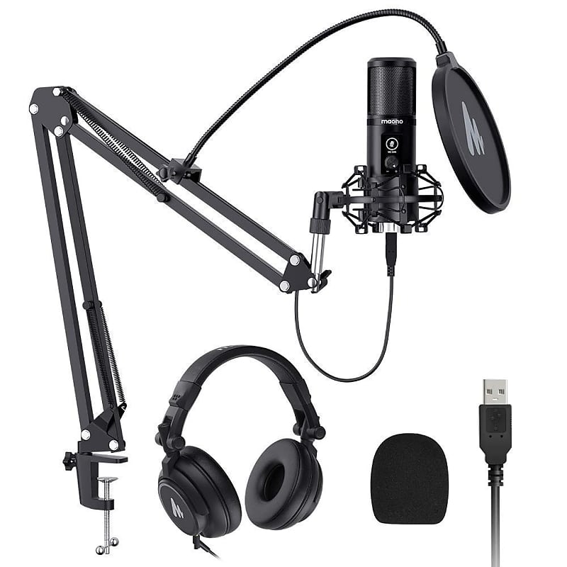 Usb Microphone With Au-mh601 Studio Monitor Headphones Bundle 