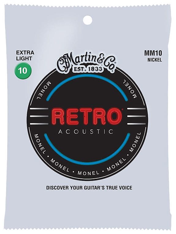 Martin MM10 Retro Monel Extra Light Acoustic Guitar Strings, .010-.047