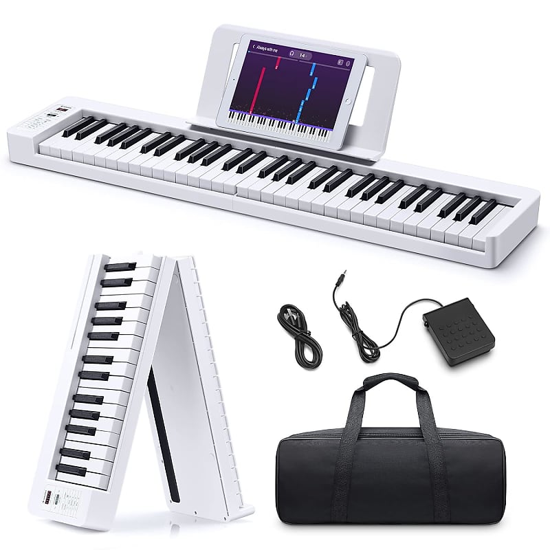 Folding Bluetooth Piano Keyboard, 61 Keys Sensitive Travel Piano Keyboard  For Beginner, Portable Music Keyboard With Music Rest, Piano Bag, Piano  Pedal, Piano App, Dp-06 White