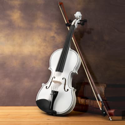 Full Size 4/4 Violin Set for Adults, Beginners, Students with Hard Case, Violin Bow, Shoulder Rest, Rosin, Extra Strings 2020s - White image 3