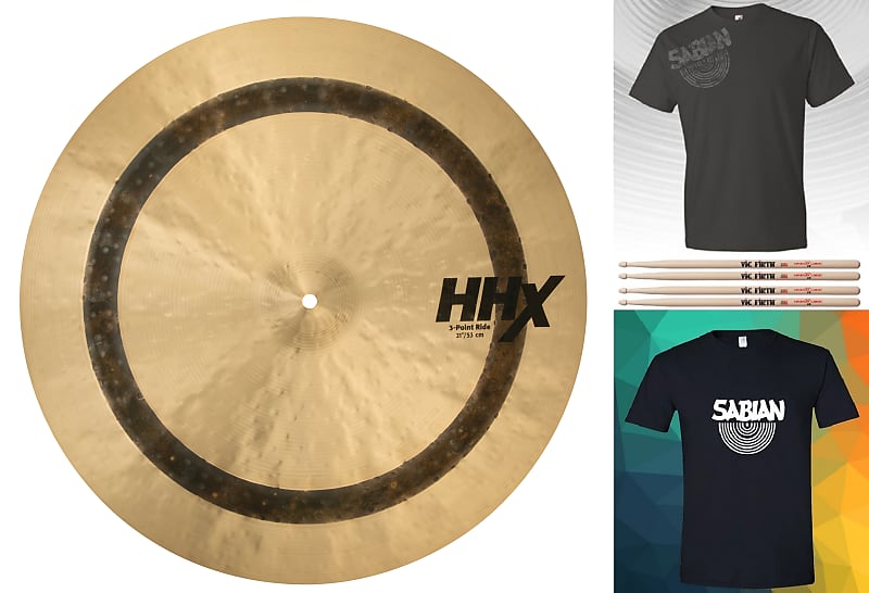 Sabian HHX 21" 3-Point Ride Cymbal +Shirt/2x Sticks Bundle & Save Made in Canada | Authorized Dealer image 1