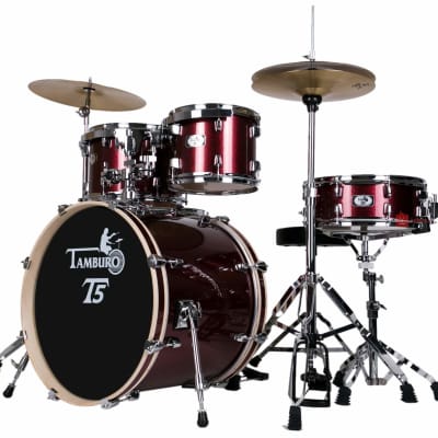 TAMBURO T5LX 5 PIECE DRUM KIT WITH HARDWARE & STOOL, WOOD GRAIN BLACK