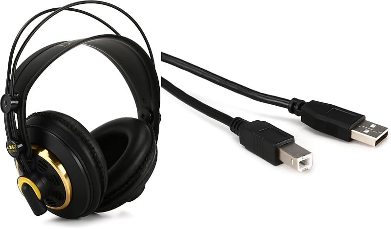 AKG K240 Studio Semi-open Pro Studio Headphones  Bundle with Hosa USB-210AB USB 2.0 Type A to Type B Cable - 10 foot image 1