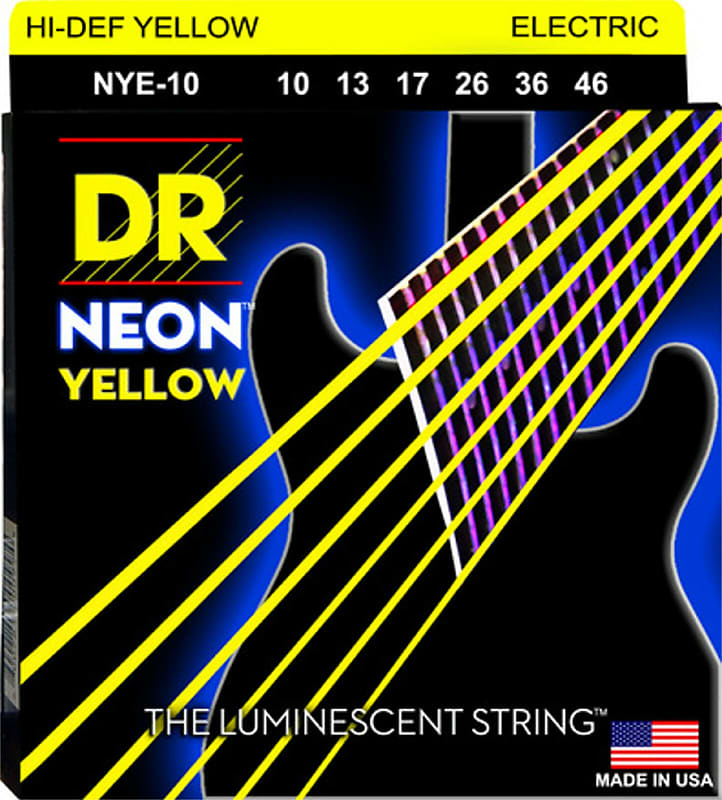 DR NYE-10 Hi-Def Neon Yellow Coated Electric Guitar Strings 10-46  Neon Yellow image 1