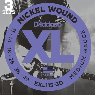3 Pack D'Addario EXL115  Nickel Blues Jazz Rock Electric Guitar Strings Medium 11-49 EXL115-3D image 1