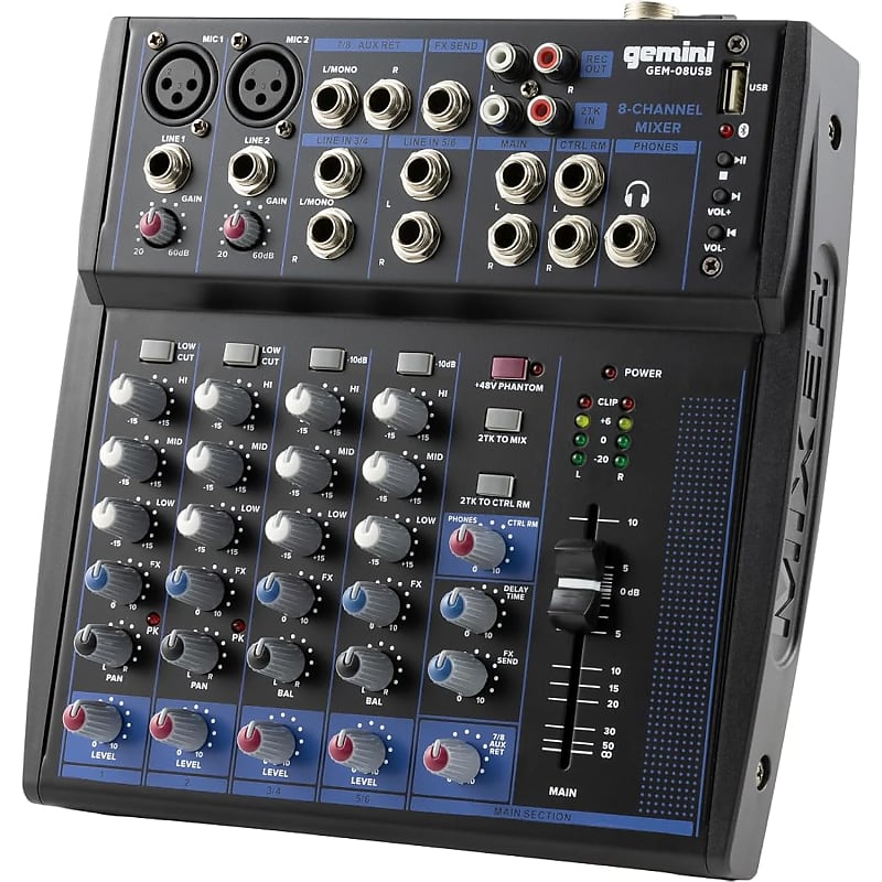 Gem08Usb 8Channel Bluetooth Audio Mixer, Professional Reverb