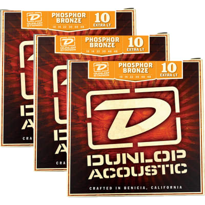 Dunlop DAP1048 Phosphor Bronze Acoustic Guitar Strings, Extra Light, 3-Pack image 1