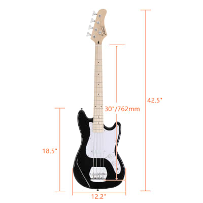 Glarry 4 String 30in Short Scale Thin Body GB Electric Bass Guitar with Bag Strap Connector Wrench Tool 2020s - Black image 11