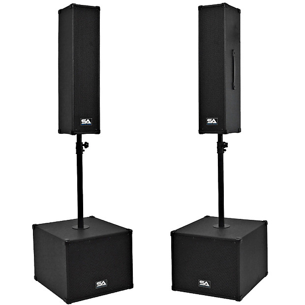 Seismic Audio SA-CPPA2 Powered Compact Portable PA System w/ Dual 4x5" Speakers, 12" Subs, Poles image 1