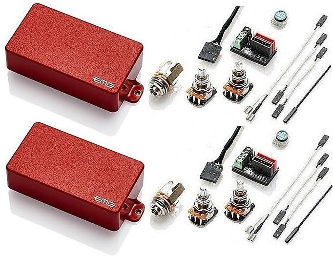 EMG HZ H4 & H4A PASSIVE RED HUMBUCKER SOLDERLESS GUITAR PICKUP SET w/ SHORT  SHAFT POTS & WIRING