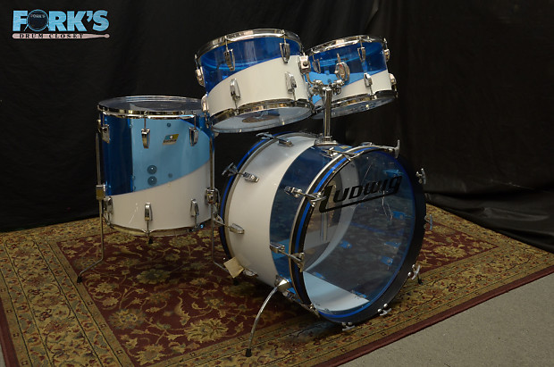 Ludwig 1970s Vistalite 5 PC Drumset Blue and White Swirl image 1